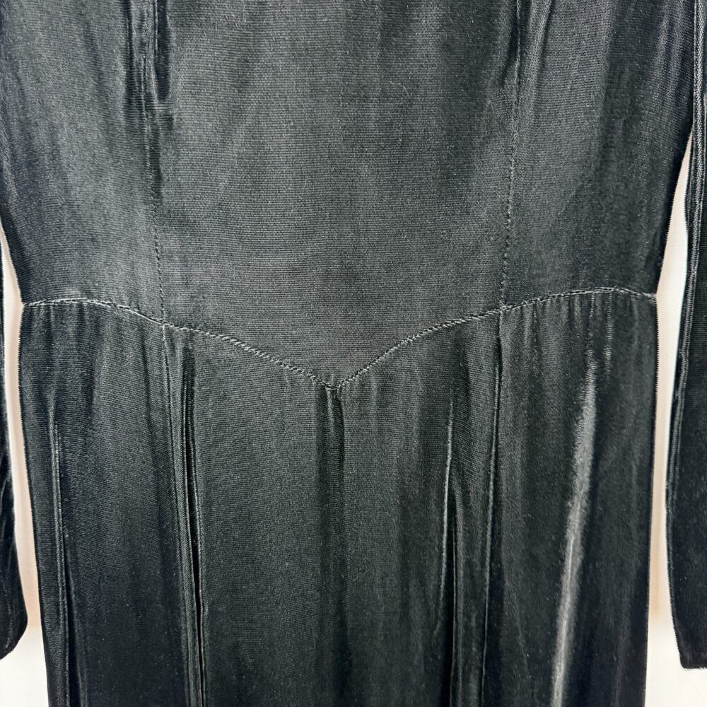 Vintage 1980s Gunne Sax Jessica McClintock Black Velvet Midi Dress Basque 9 - Picture 10 of 16